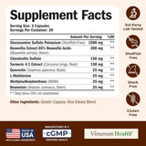 Tabla nutricional del suplemento Vimerson Health Glucosamina, Condroitina, MSM y Cúrcuma 90 cápsulas