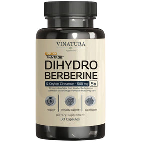 Frasco de suplemento Vinatura Dihidroberberina con Canela de Ceilán 500 mg 30 cápsulas