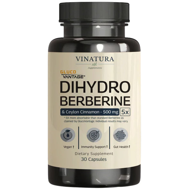 Frasco de suplemento Vinatura Dihidroberberina con Canela de Ceilán 500 mg 30 cápsulas
