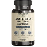 Frasco de suplemento Vinatura Pao Pereira Pau D'Arco Astrágalo 60 cápsulas