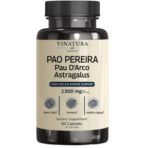 Frasco de suplemento Vinatura Pao Pereira Pau D'Arco Astrágalo 60 cápsulas