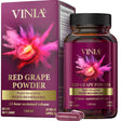 Frasco de suplemento Vinia Polvo de Uva Roja Resveratrol 30 cápsulas