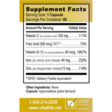 Tabla nutricional del suplemento Vita4Life! Hierro Quelado 40 mg 60 cápsulas