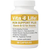 Frasco de suplemento Vita4Life! Hierro Quelado 40 mg 60 cápsulas