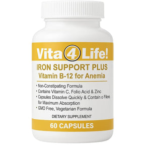 Frasco de suplemento Vita4Life! Hierro Quelado 40 mg 60 cápsulas