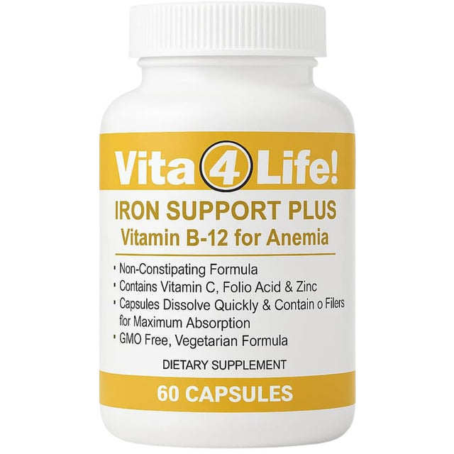 Frasco de suplemento Vita4Life! Hierro Quelado 40 mg 60 cápsulas