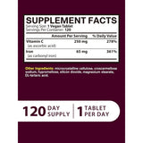 Tabla nutricional del suplemento Vitacook Hierro Carbonílico con Vitamina C 120 tabletas