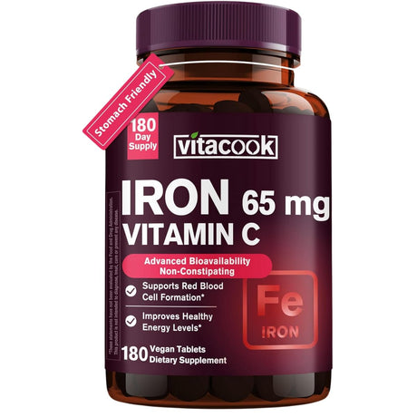 Frasco de suplemento Vitacook Hierro Carbonílico con Vitamina C 180 tabletas