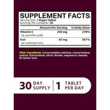 Tabla nutricional del suplemento Vitacook Hierro Carbonílico con Vitamina C 30 tabletas