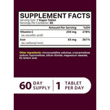 Tabla nutricional del suplemento Vitacook Hierro Carbonílico con Vitamina C 60 tabletas