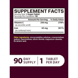 Tabla nutricional del suplemento Vitacook Hierro Carbonílico con Vitamina C 90 tabletas