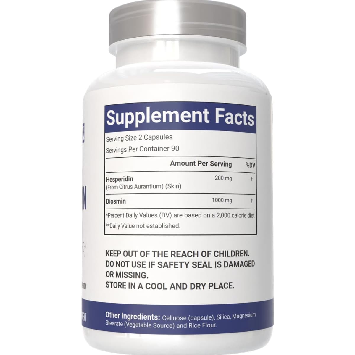 Tabla nutricional del suplemento VitaCosmoX Diosmina y Hesperidina 180 cápsulas