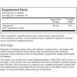 Tabla nutricional del suplemento Vitacost Citrato de Magnesio 400 mg de 120 tabletas