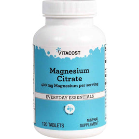 Frasco de suplemento Vitacost Citrato de Magnesio 400 mg de 120 tabletas