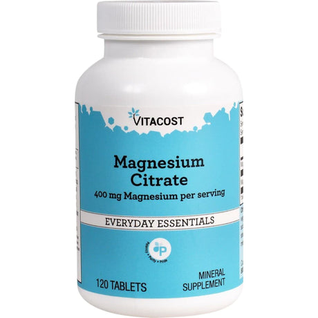 Frasco frontal de Vitacost citrato de magnesio con 400 mg por porción y 120 tabletas