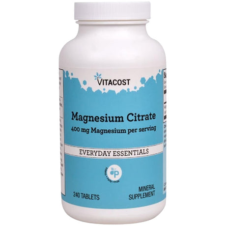 Frasco frontal de Vitacost citrato de magnesio con 400 mg por porción y 240 tabletas