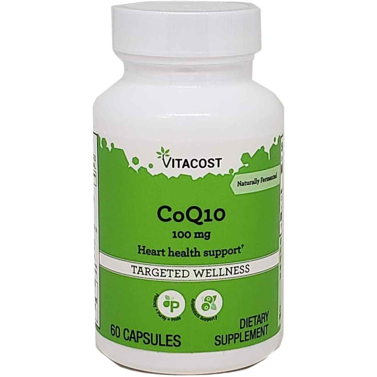 Frasco de suplemento Vitacost Coenzima Q10 100 mg 60 Cápsulas