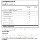 Tabla nutricional del suplemento Vitacost Synergy Mega Enzimas Digestivas 200 cápsulas