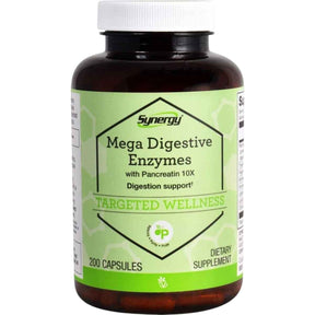 Frasco de suplemento Vitacost Synergy Mega Enzimas Digestivas 200 cápsulas