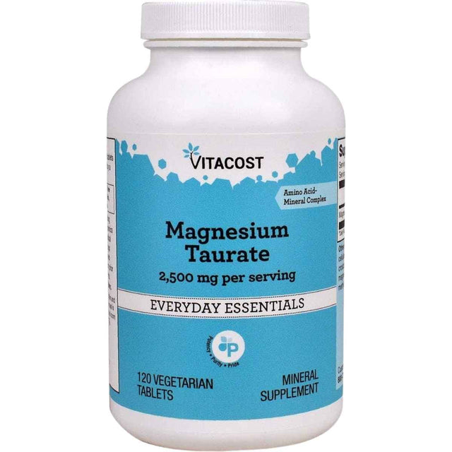 Frasco de suplemento Vitacost Taurato de Magnesio 120 tabletas