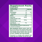 Tabla nutricional del suplemento Vitafusion Melatonina sabor Durazno y Té Blanco 140 gomitas