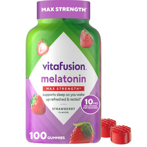 Frasco de suplemento vitafusion Melatonina Sabor Fresa 10 mg 100 Gomitas