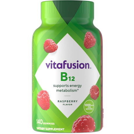 Frasco de suplemento Vitafusion Vitamina B12 1000 mcg 140 gomitas