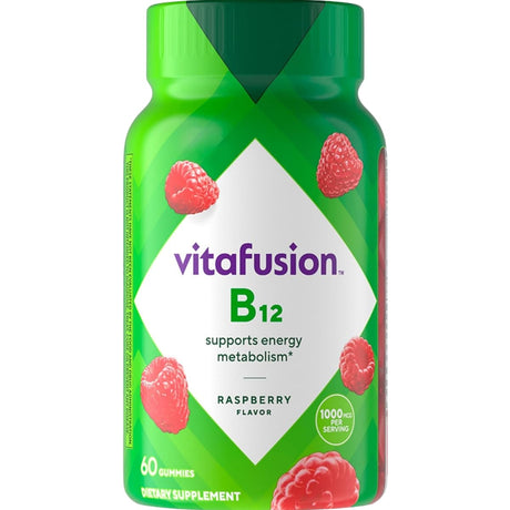 Frasco de suplemento Vitafusion Vitamina B12 1000 mcg 60 gomitas