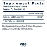 Tabla nutricional del suplemento Vital Nutrients Berberina 500 mg 60 cápsulas veganas