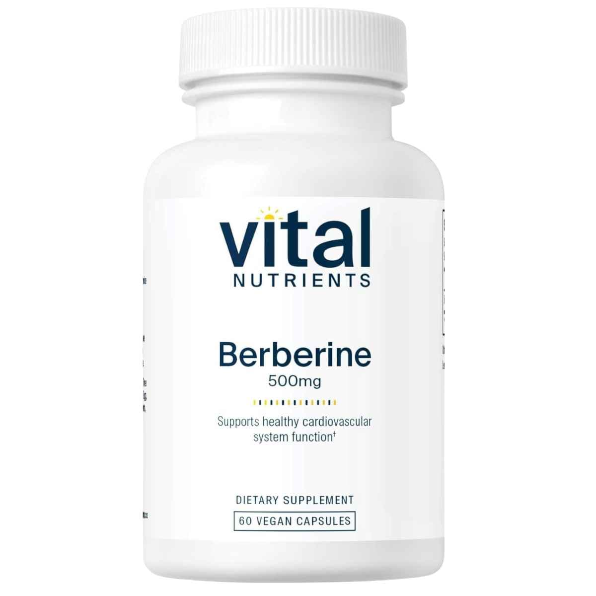 Frasco de suplemento Vital Nutrients Berberina 500 mg 60 cápsulas veganas