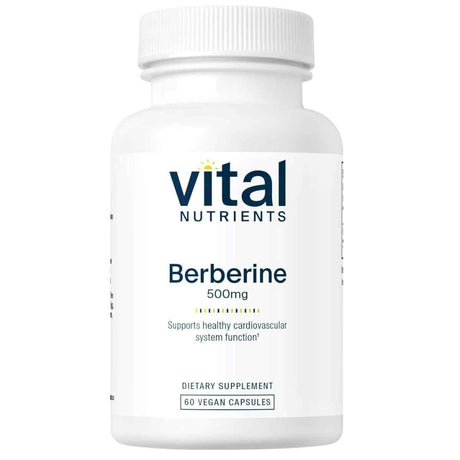 Frasco de suplemento Vital Nutrients Berberina 500 mg 60 cápsulas veganas