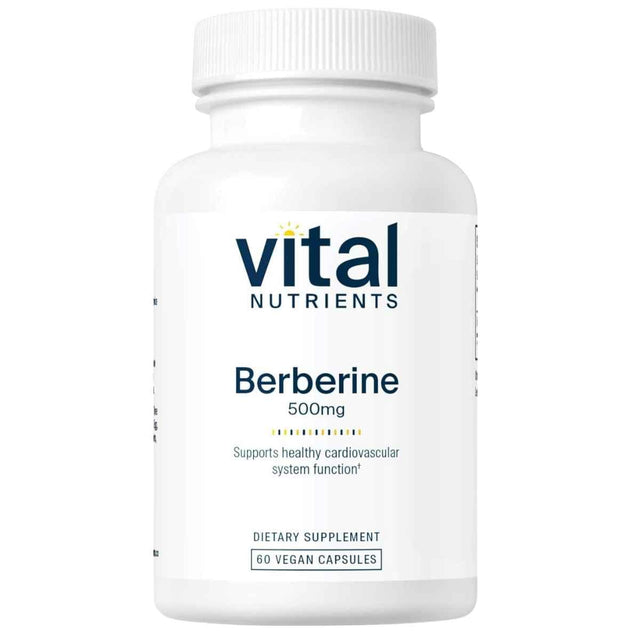 Frasco de suplemento Vital Nutrients Berberina 500 mg 60 cápsulas veganas