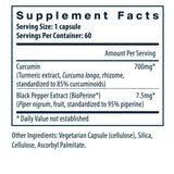 Tabla nutricional del suplemento Vital Nutrients Curcumina 60 cápsulas