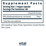 Tabla nutricional del suplemento Vital Nutrients DHEA Micronizada 50 mg 60 cápsulas veganas