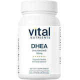 Frasco de suplemento Vital Nutrients DHEA Micronizada 50 mg 60 cápsulas veganas