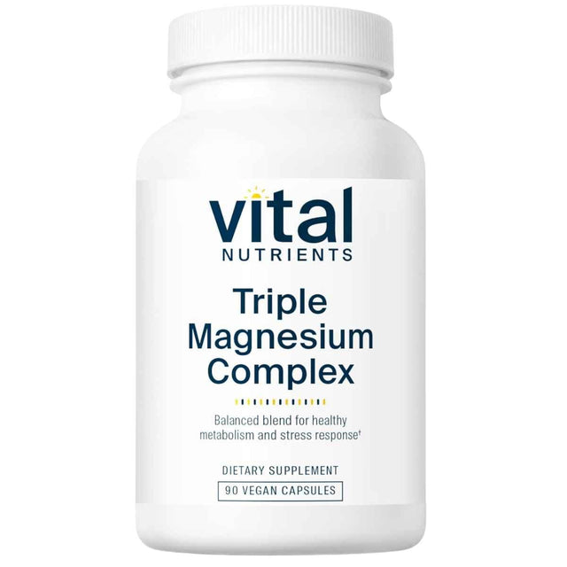 Frasco de suplemento Vital Nutrients Triple Complejo de Magnesio 90 cápsulas