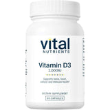 Frasco de suplemento Vital Nutrients Vitamina D3 2000 UI 90 cápsulas