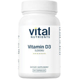 Frasco de suplemento Vital Nutrients Vitamina D3 5000 IU 90 cápsulas