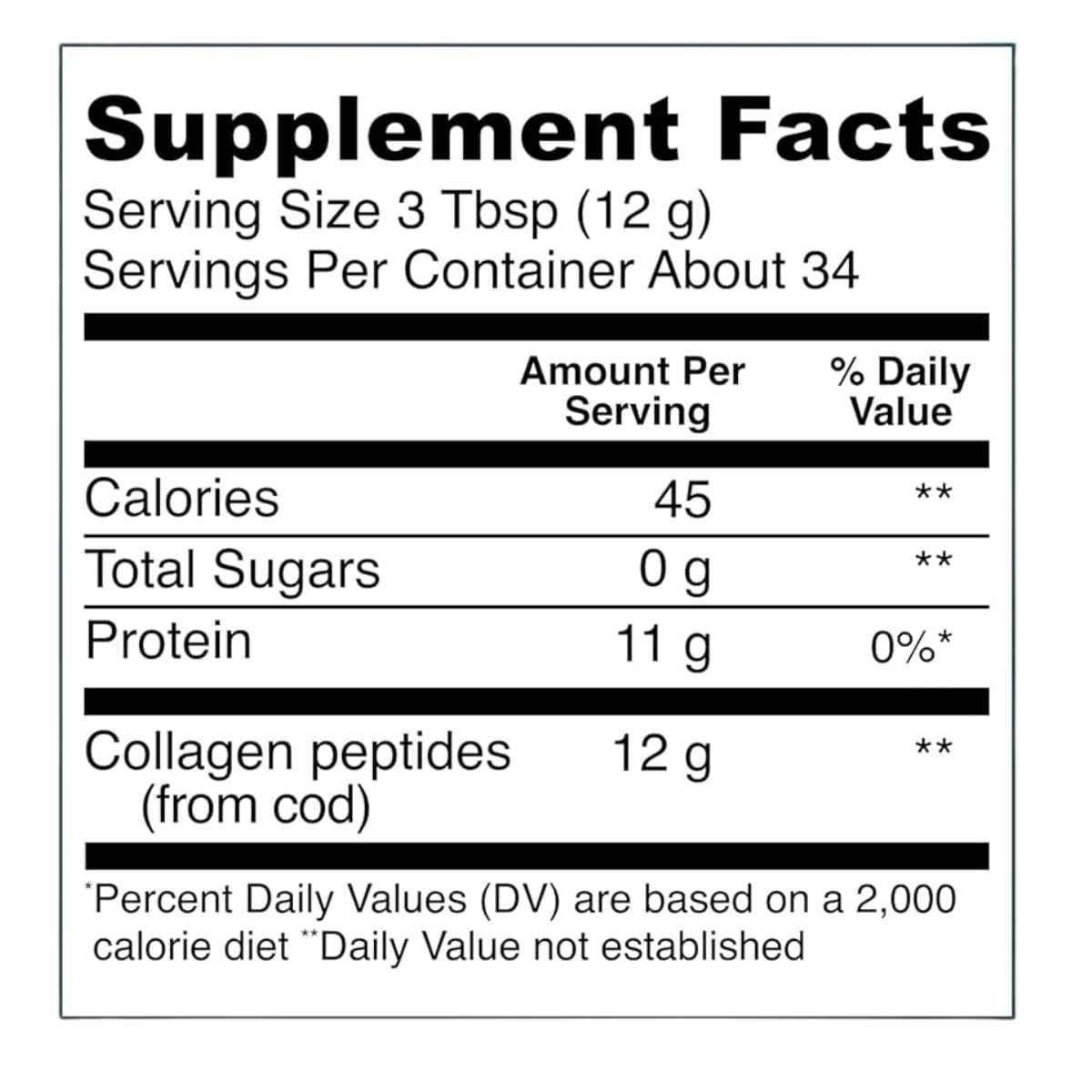 Etiqueta del suplemento Vital Proteins colágeno marino en polvo con información nutricional 413 g