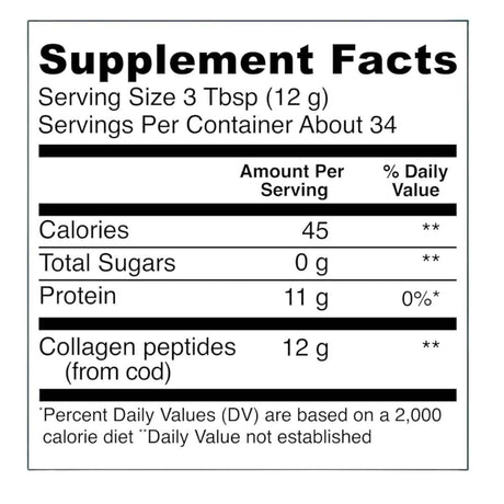 Etiqueta del suplemento Vital Proteins colágeno marino en polvo con información nutricional 413 g