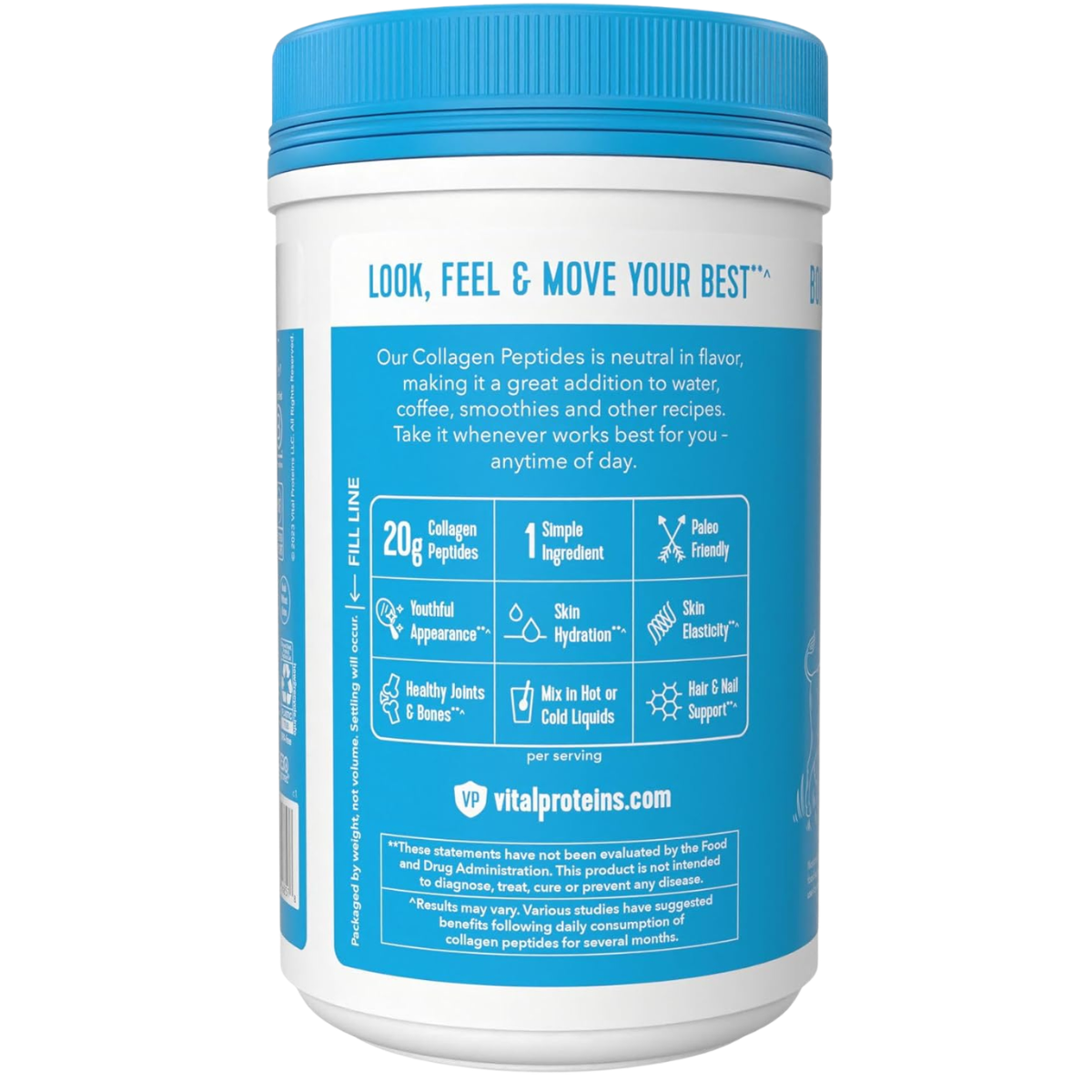 Información del suplemento de Vital Proteins péptidos de colágeno sin sabor, 325 g