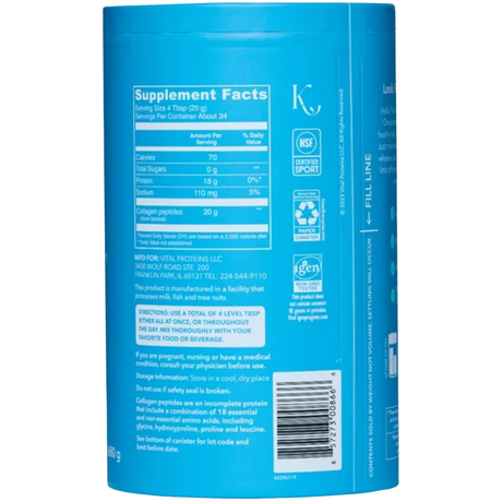 Información del suplemento de Vital Proteins péptidos de colágeno sin sabor, 680 g