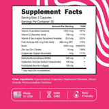 Tabla nutricional del suplemento Vital Vitamins Biotin Complex con Colágeno y Ácido Hialurónico 60 cápsulas