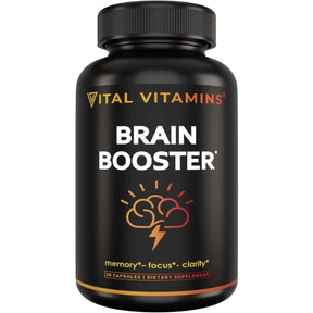 Frasco de suplemento Vital Vitamins Brain Booster 30 cápsulas