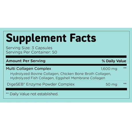 Etiqueta con información nutricional del suplemento Vital Vitamins Multi Collagen Complex en cápsulas