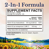 Tabla nutricional del suplemento Vitalitown Vitamina D3 + K2 120 cápsulas blandas