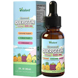 Frasco y caja de quercetina liposomal Vitalord en gotas 500 mg por porción con presentación de 60 ml