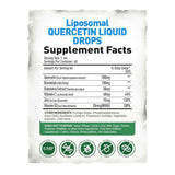 Tabla nutricional de quercetina liposomal Vitalord en gotas con porción de 1 ml y fórmula combinada
