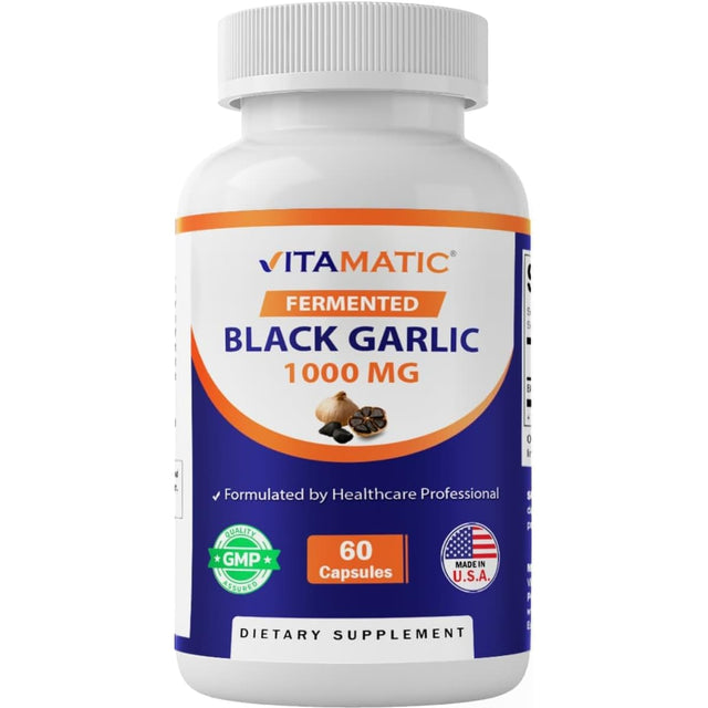 Frasco de suplemento Vitamatic Extracto de Ajo Negro Fermentado 1000 mg 60 cápsulas