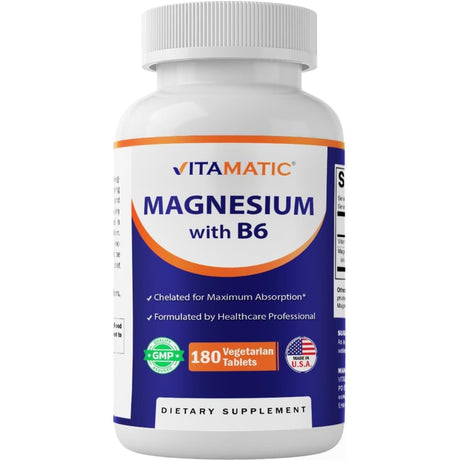Frasco de suplemento Vitamatic Magnesio con B6 150 mg 180 tabletas